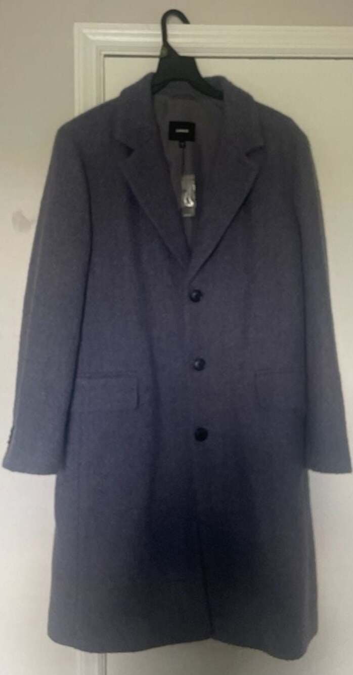 Express Men Wool Trench Coat Charcoal Gray Overcoat Men's Size 42R
